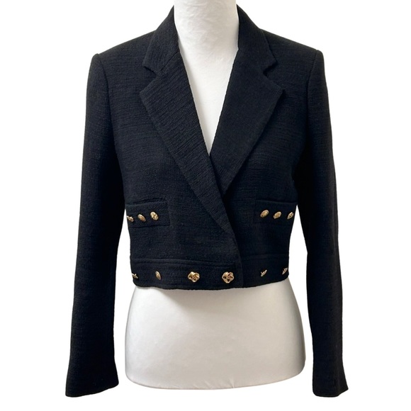 ZARA BLACK TWEED CROPPED BLAZER/NWT - Picture 1 of 8